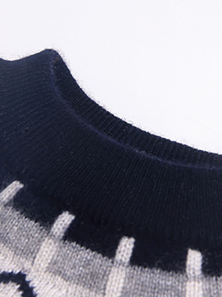 Kids Nordic Pattern Fair Isle Cashmere Crewneck Pullover Sweater